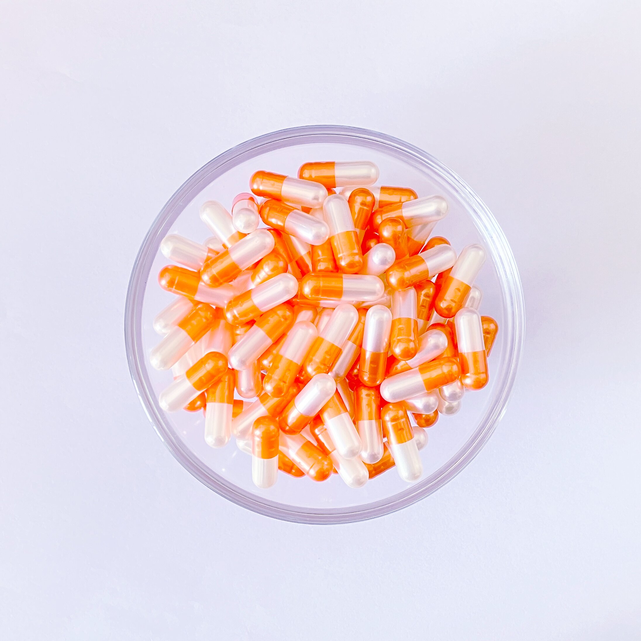 Size 0 Orange/White Pearl Gelatin Empty Hard Capsule